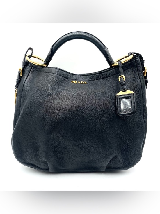 Prada Handbags - Prada Black Leather Vitello Daino Zip Hobo Bag